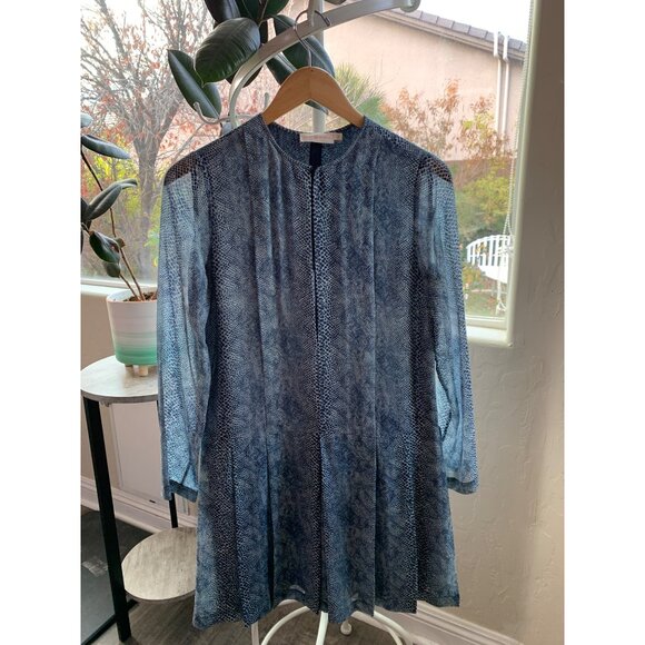 Tory Burch Size 4 S NWOT $490 Silk Mini Shift Dress Chiffon Blue Python 7384 - Picture 11 of 14
